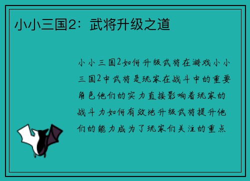 小小三国2：武将升级之道